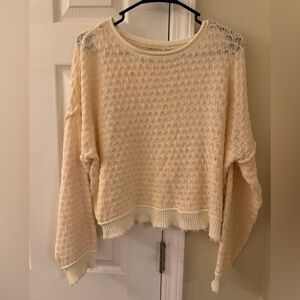 Urban Outfitters Cream Open Knit Cropped Sweater - Size M